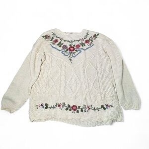 Bobbie Brooks Cream Sweater with Floral Embroidery